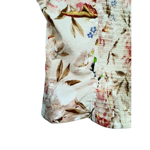 Express Floral Linen Blend Tank Top L Cream Pink Smocked Back - Picture 14 of 15